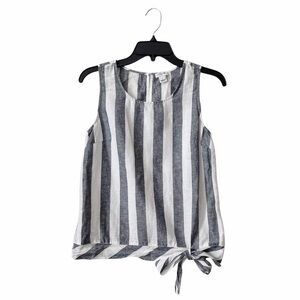 J. Crew Tie Hem Linen Blend Tank Top Womens Size 2 Blue White Striped Sleeveless